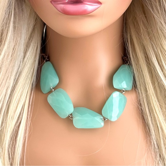 Kenneth Cole Aqua Sea Foam Stone Beads Brown Leather Cord Necklace Adjustable - Picture 3 of 11